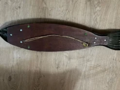 Plat poisson vintage bois et Métal– plateau de service saumon/truite –