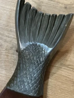 Plat poisson vintage bois et Métal– plateau de service saumon/truite –