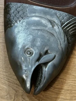 Plat poisson vintage bois et Métal– plateau de service saumon/truite –