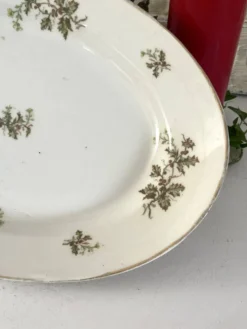 Plat profond vintage en houx français, plat de service de Noël, grand ovale