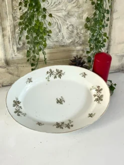 Plat profond vintage en houx français, plat de service de Noël, grand ovale