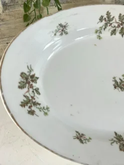 Plat profond vintage en houx français, plat de service de Noël, grand ovale