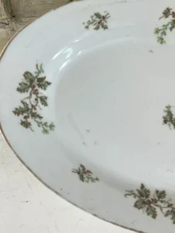 Plat profond vintage en houx français, plat de service de Noël, grand ovale