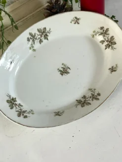 Plat profond vintage en houx français, plat de service de Noël, grand ovale