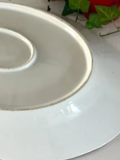 Plat profond vintage en houx français, plat de service de Noël, grand ovale