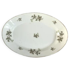 Plat profond vintage en houx français, plat de service de Noël, grand ovale