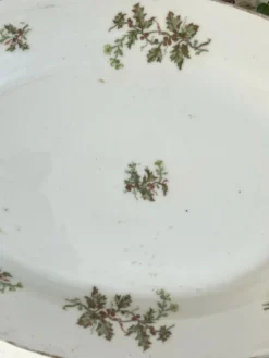 Plat profond vintage en houx français, plat de service de Noël, grand ovale