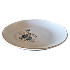 Plat rond creux Moulin des Loups Volubilis, fleurs bleues et dorure