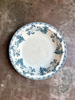 Plat rond et creux Longwy en terre de fer bleue, service "Chartres"