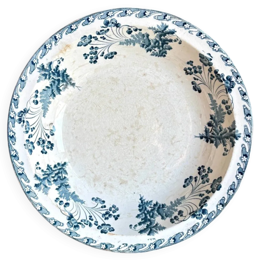 Plat rond et creux Longwy en terre de fer bleue, service "Chartres"