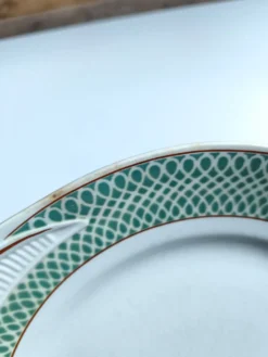 Plat rond vintage à poignées Saint Amand modèle Annabello damier vert