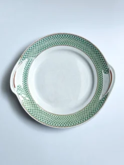 Plat rond vintage à poignées Saint Amand modèle Annabello damier vert
