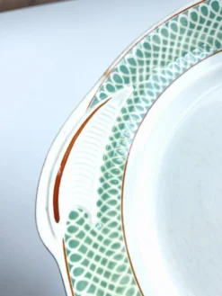 Plat rond vintage à poignées Saint Amand modèle Annabello damier vert