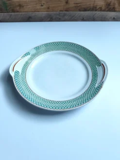 Plat rond vintage à poignées Saint Amand modèle Annabello damier vert