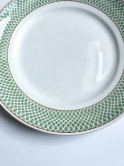 Plat rond vintage à poignées Saint Amand modèle Annabello damier vert