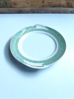 Plat rond vintage à poignées Saint Amand modèle Annabello damier vert