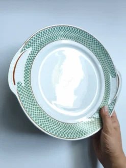 Plat rond vintage à poignées Saint Amand modèle Annabello damier vert