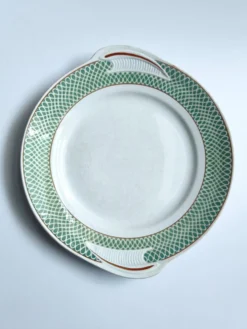 Plat rond vintage à poignées Saint Amand modèle Annabello damier vert