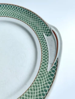 Plat rond vintage à poignées Saint Amand modèle Annabello damier vert