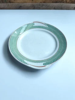 Plat rond vintage à poignées Saint Amand modèle Annabello damier vert