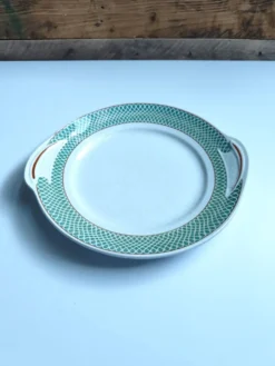 Plat rond vintage à poignées Saint Amand modèle Annabello damier vert