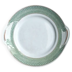 Plat rond vintage à poignées Saint Amand modèle Annabello damier vert