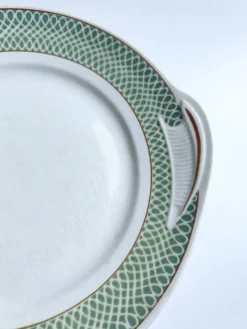 Plat rond vintage à poignées Saint Amand modèle Annabello damier vert