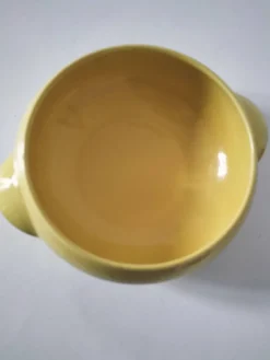 Plat Salins Miramar jaune citron – faïence texturée, années 50–60