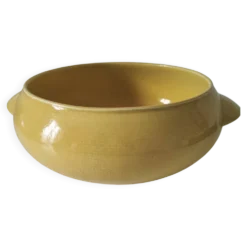 Plat Salins Miramar jaune citron – faïence texturée, années 50–60
