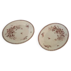 2 plats de service terre de fer Gien modèle Mai vers 1900