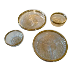 Plats et ramequins en verre ciselé et métal argenté