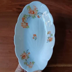 3 plats motif fleurs, porcelaine Leclair Limoges France