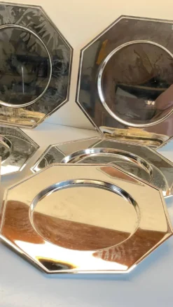 6 Plats Sous ASSIETTES Métal Argenté VINTAGE