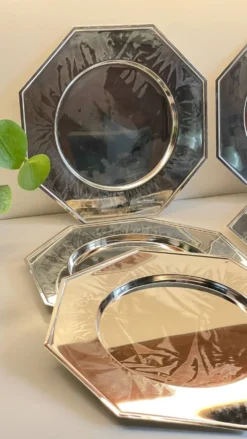 6 Plats Sous ASSIETTES Métal Argenté VINTAGE