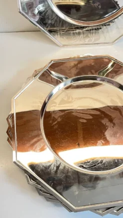 6 Plats Sous ASSIETTES Métal Argenté VINTAGE