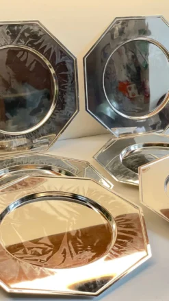 6 Plats Sous ASSIETTES Métal Argenté VINTAGE