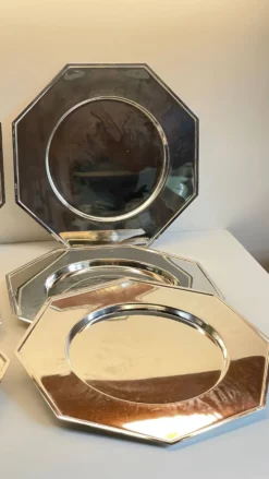 6 Plats Sous ASSIETTES Métal Argenté VINTAGE