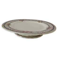 Plat sur piédouche Creil & Montereau Mauresque bleu brun