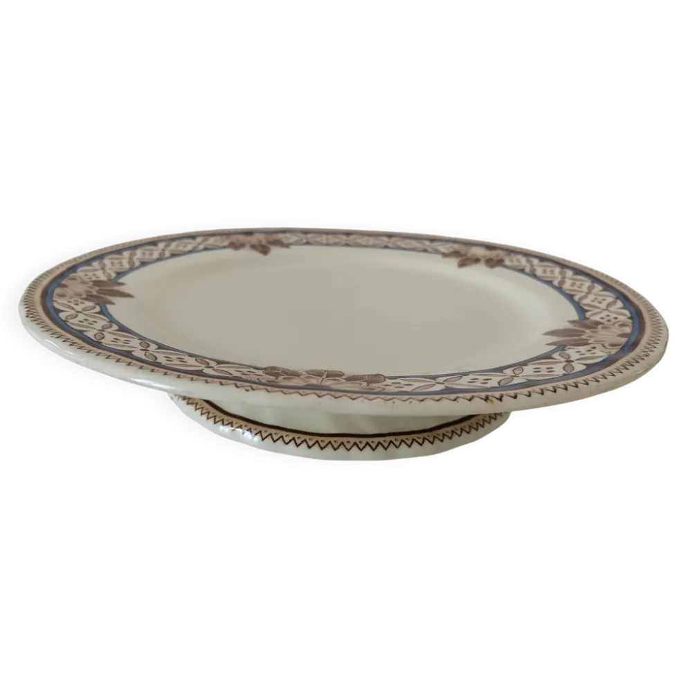 Plat sur piédouche Creil & Montereau Mauresque bleu brun