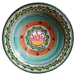 Plat sur piédouche xl signé. cité des potiers Safi au Maroc