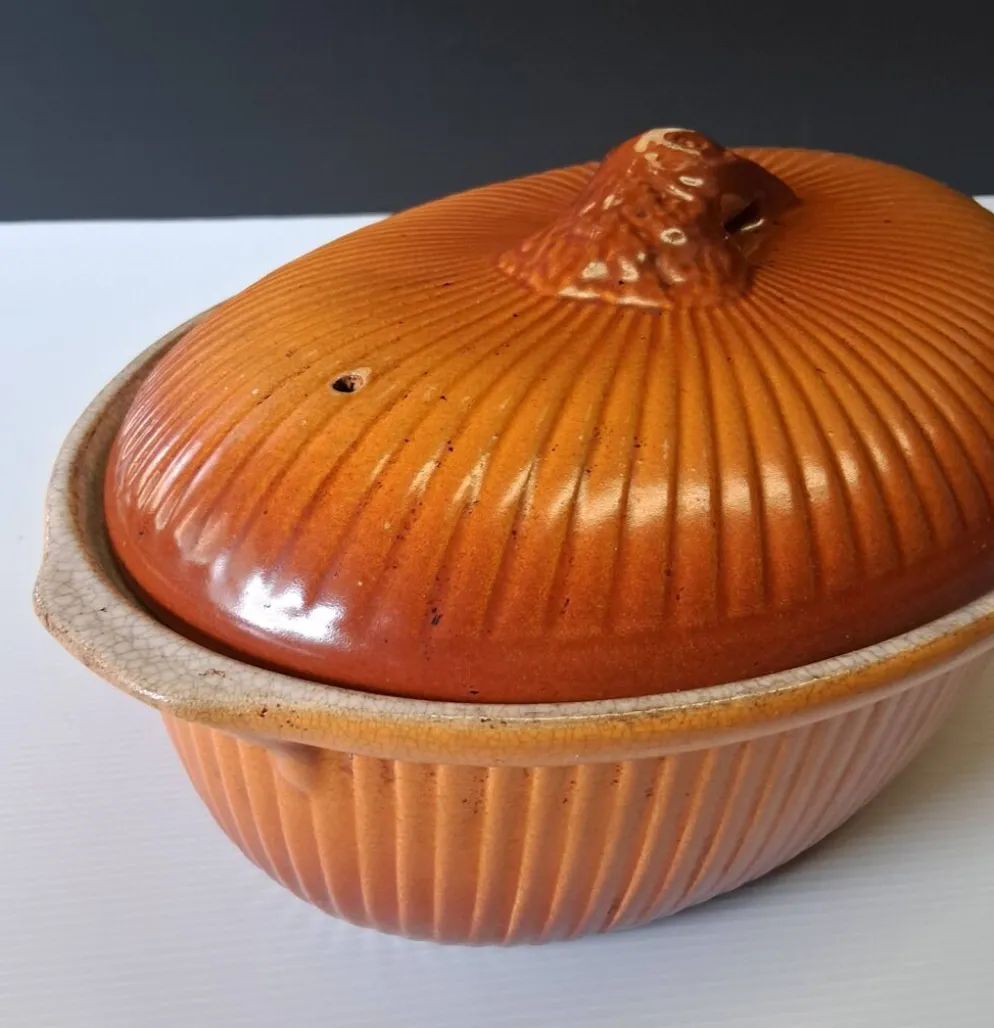 Plat à terrine à faisan / cocotte avec couvercle en majolique en