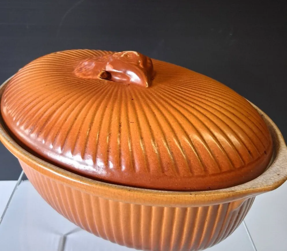 Plat à terrine à faisan / cocotte avec couvercle en majolique en