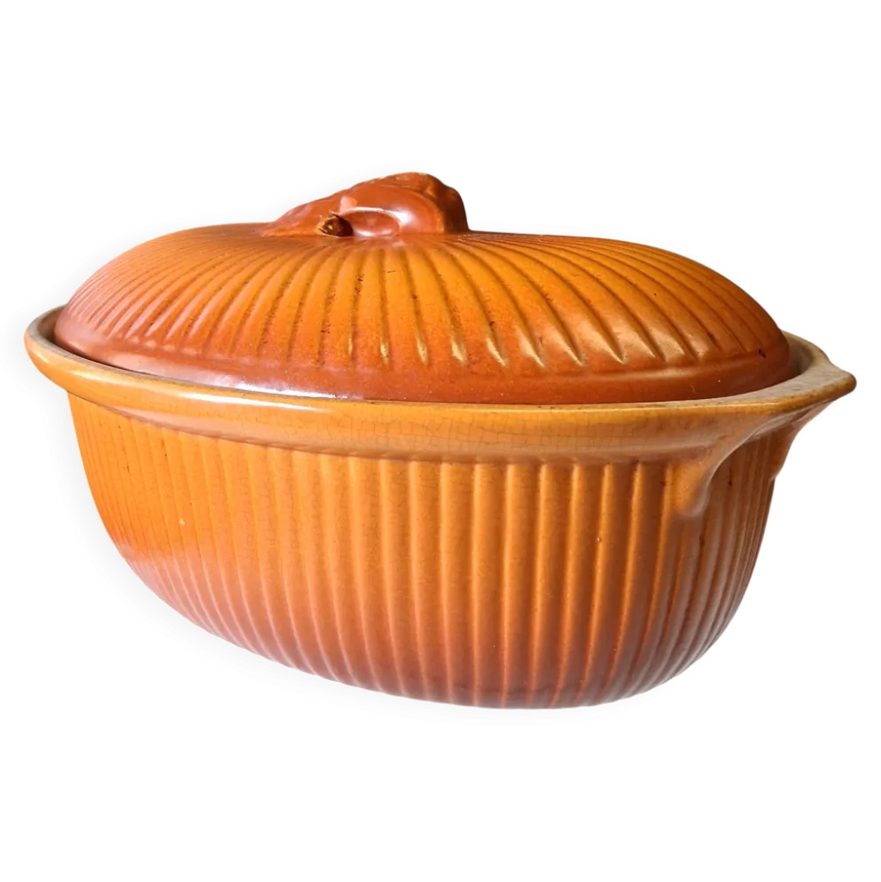 Plat à terrine à faisan / cocotte avec couvercle en majolique en