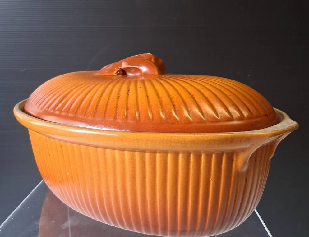 Plat à terrine à faisan / cocotte avec couvercle en majolique en