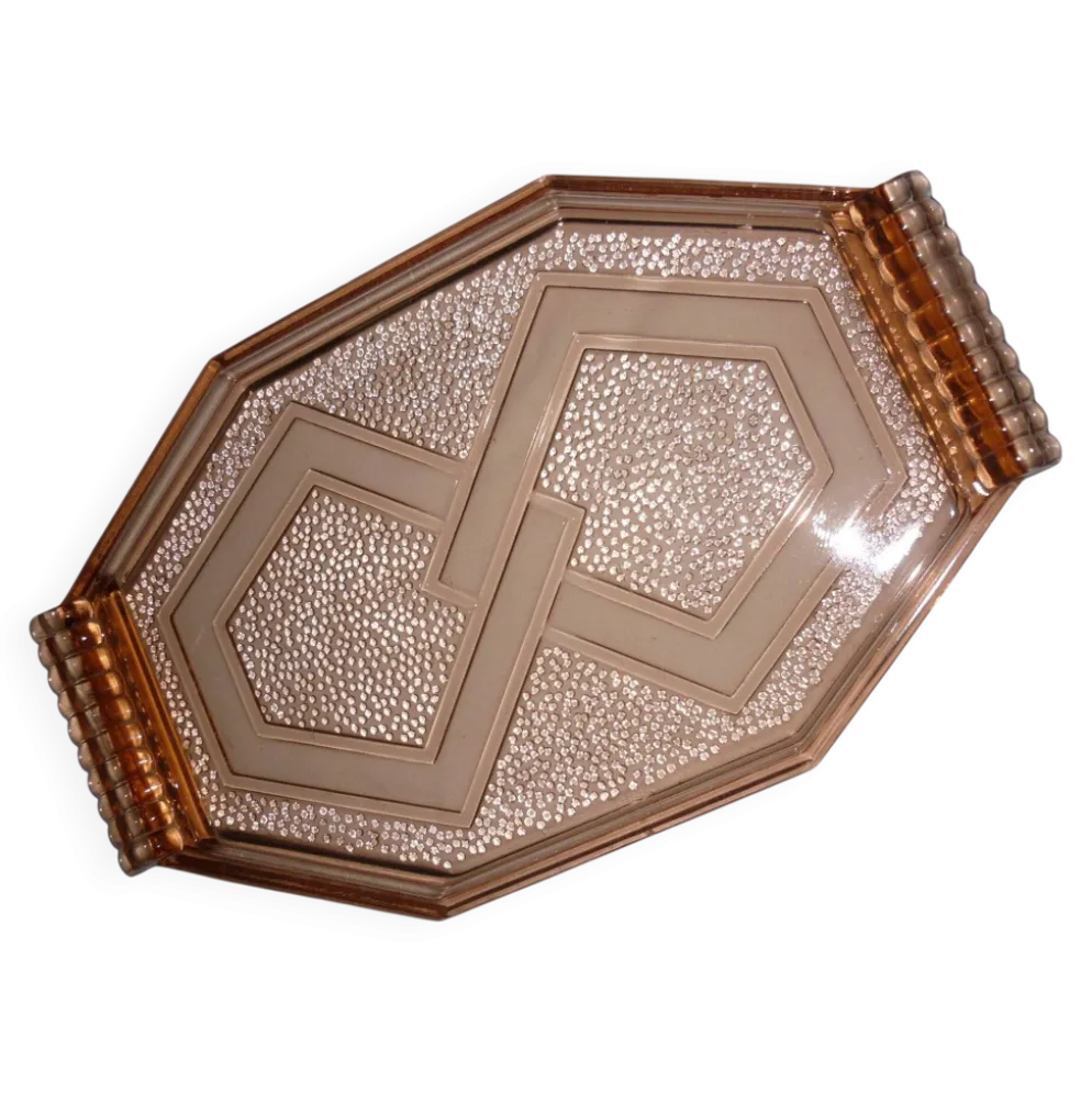 Plat transparent en verre rose art-déco