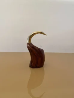 Porte-bouteille De Stijl Firenze Sculpture d'oiseau en bois, métal et laiton des années 1970