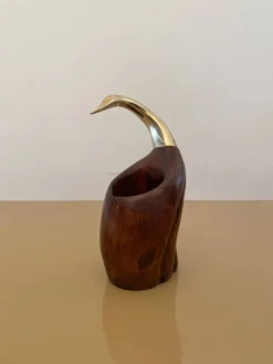 Porte-bouteille De Stijl Firenze Sculpture d'oiseau en bois, métal et laiton des années 1970