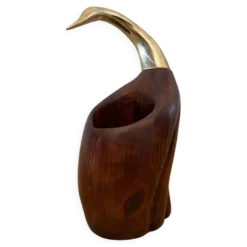 Porte-bouteille De Stijl Firenze Sculpture d'oiseau en bois, métal et laiton des années 1970