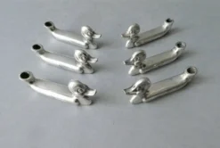 6 porte couteau forme canard en métal argenté avec porte fleur, Art Deco