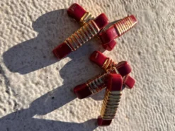 Porte-couteaux Art Déco (x6) – Verre rouge et doré, géométrique